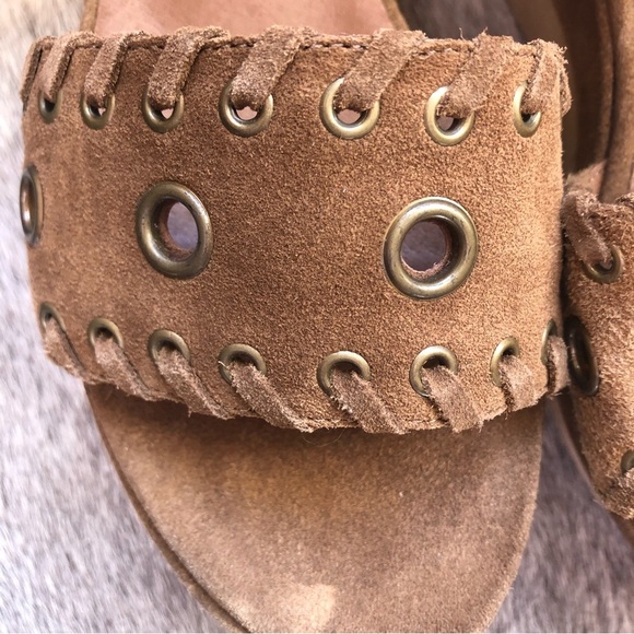 NWOT All Saints Yuki platform sandal in cognac caramel suede boho EU 41 or 10-11 - Picture 2 of 10